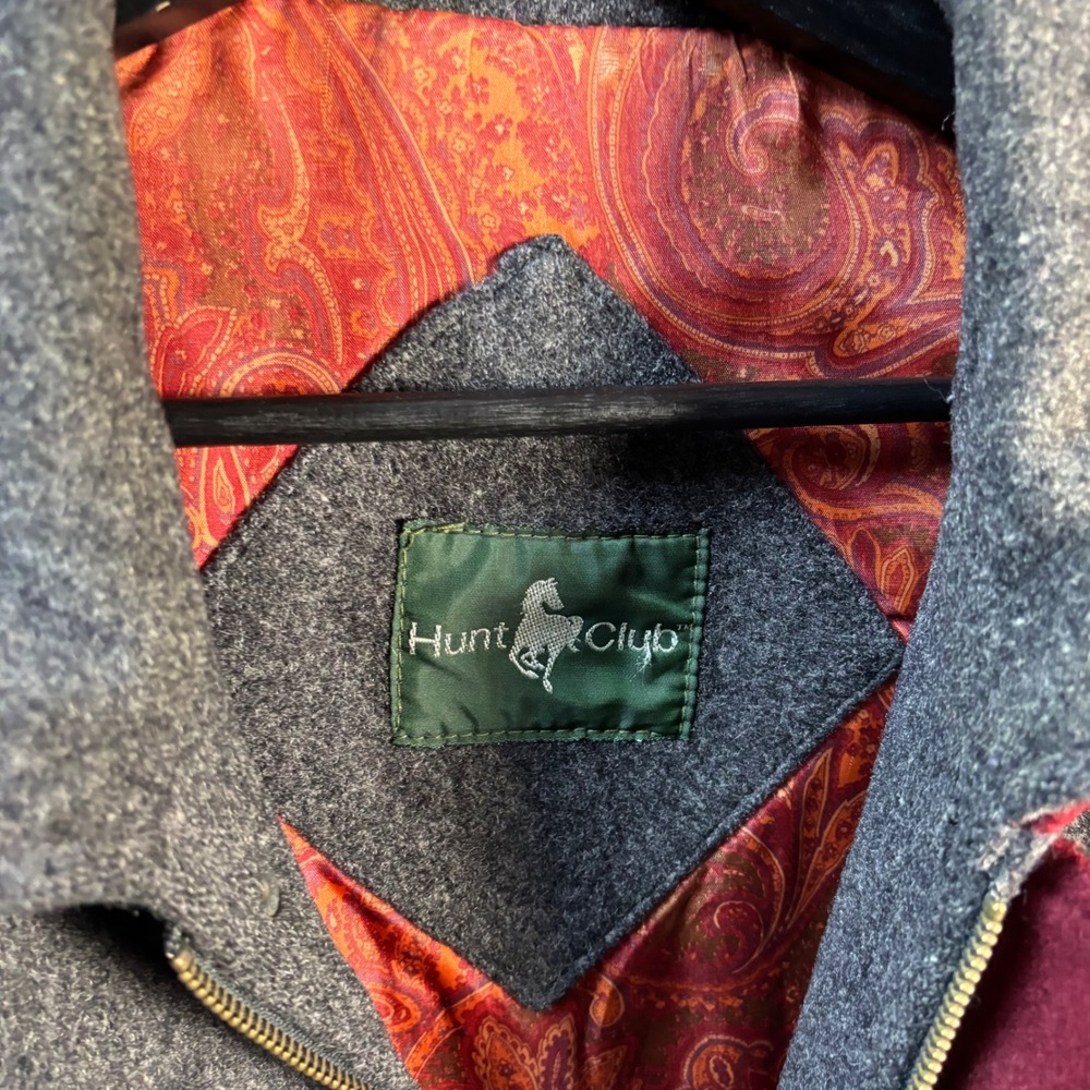 Hunt Club Vintage Wool Bomber Jacket Mens Medium Gray Paisley Lined Full Zip - Picture 3 of 4